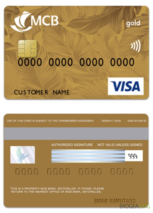 Carte de crédit visa en or de la banque MCB des Seychelles